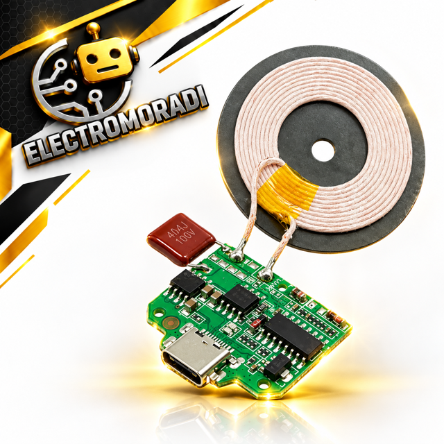 ماژول شارژر وایرلس 15W با ورودی Type-C به همراه صفحه کویل شارژ